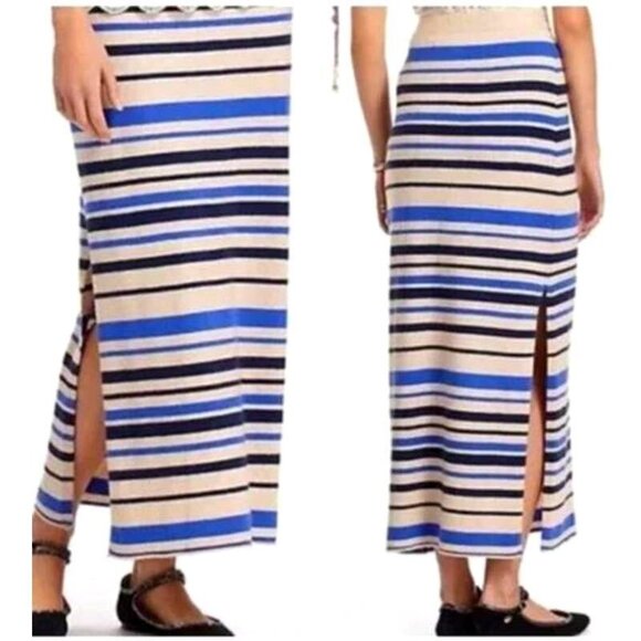 Sparrow Anthropologie Long Striped Lambswool Skirt Beige Fisherman Cozycore Boho - Picture 4 of 14